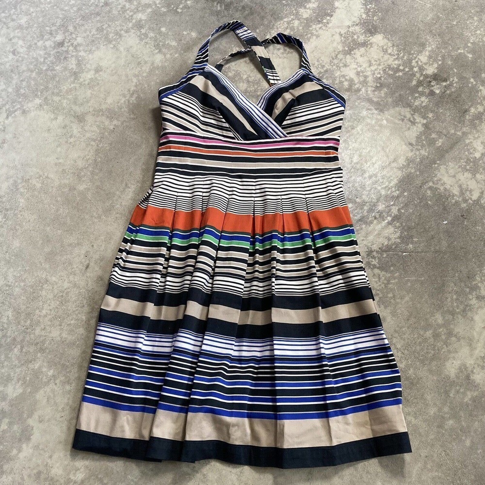 Calvin Klein Dress Women‎ 12 Strip Fit Flare Sweetheart Straps Pleats Multicolor